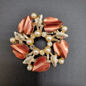 Vintage Copper-tone Floral Wreath Brooch